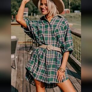 New Oversized plaid tunic shirt